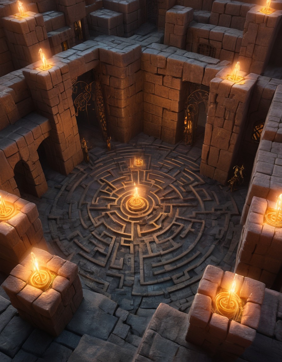 labyrinth, maze, traps, illusions, magic, fantasy scene