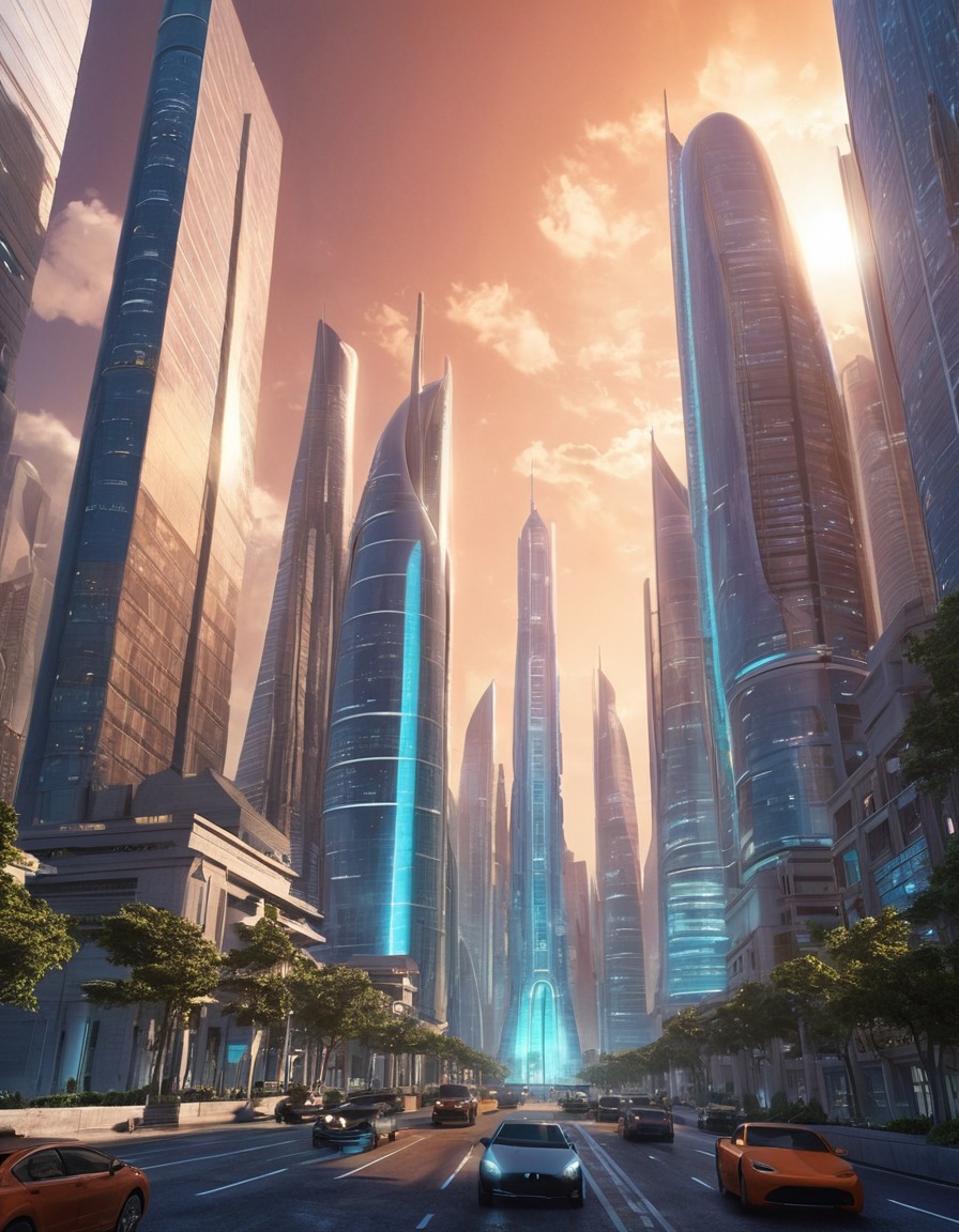 futuristic city, skyscrapers, modern architecture, urban landscape, architecture