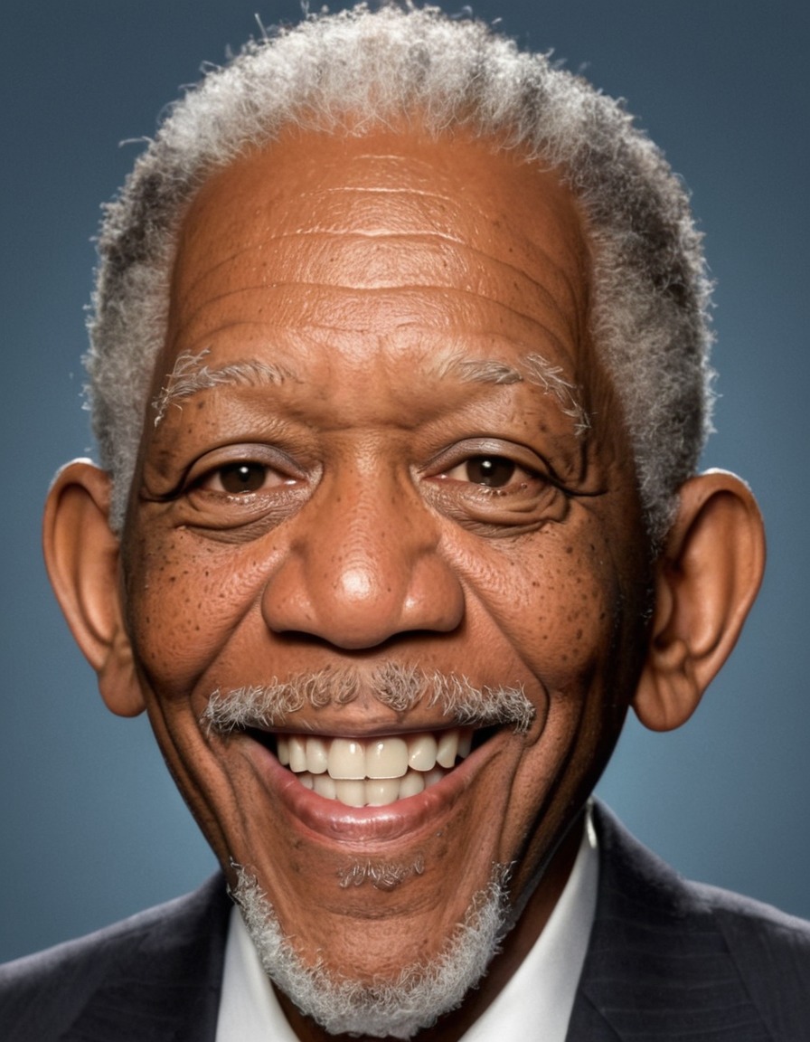 morgan freeman, caricature, big head, smile, crazy, actor