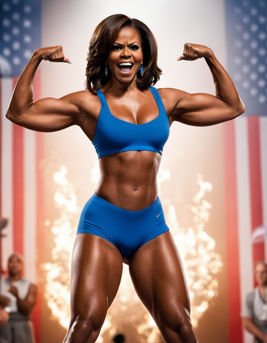 michelle obama, bodybuilder, flexing, muscles, stage