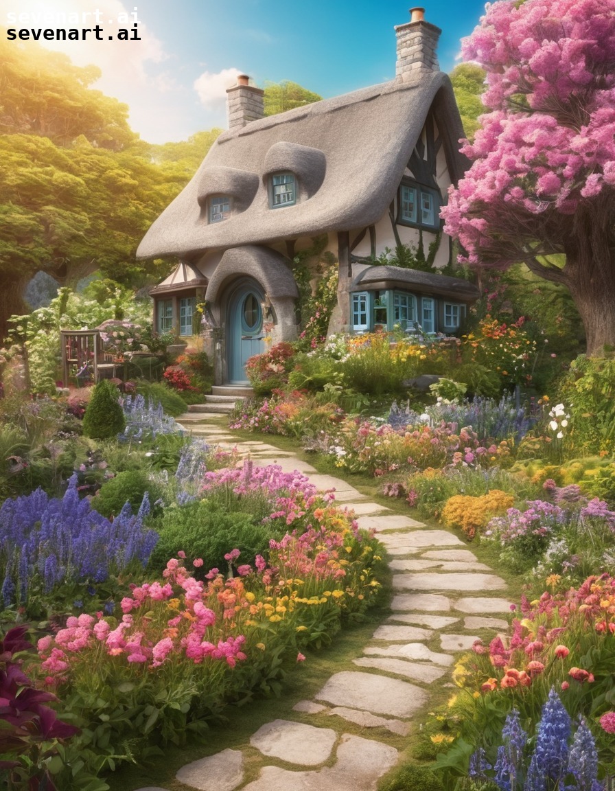 cottage, garden, blooming, enchanting, charming, house, home