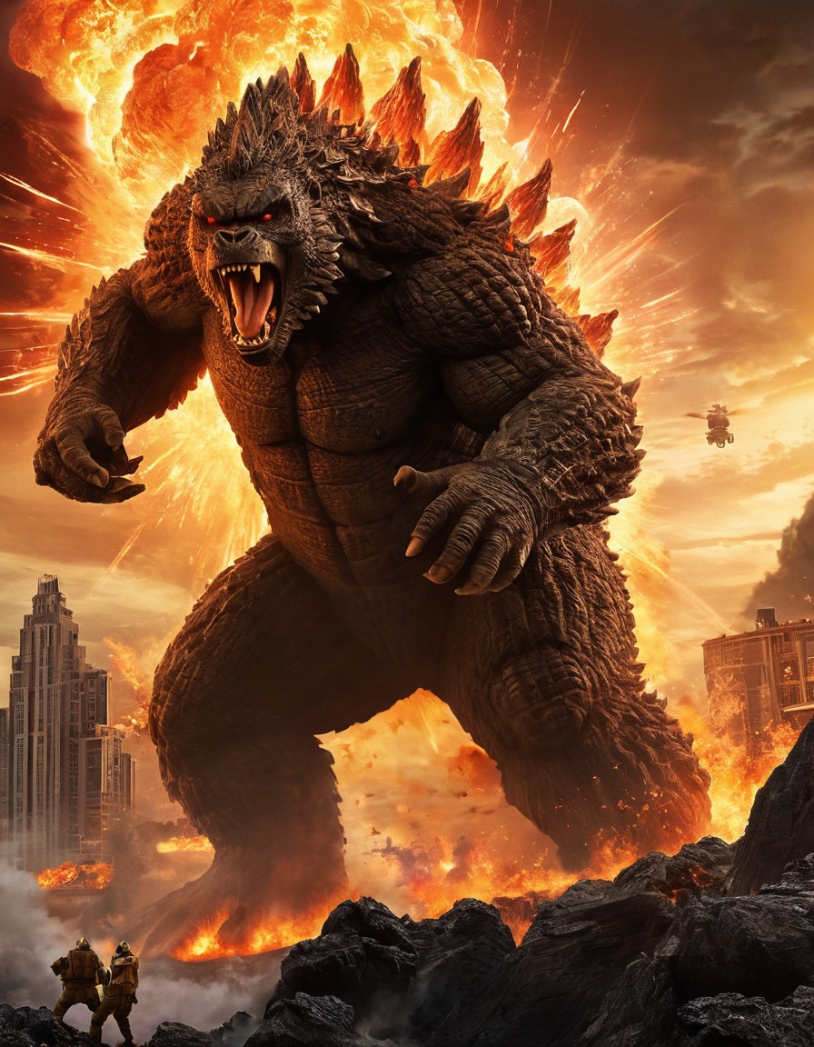 godzilla, king kong, monster, clash, fiction, explosion, kong