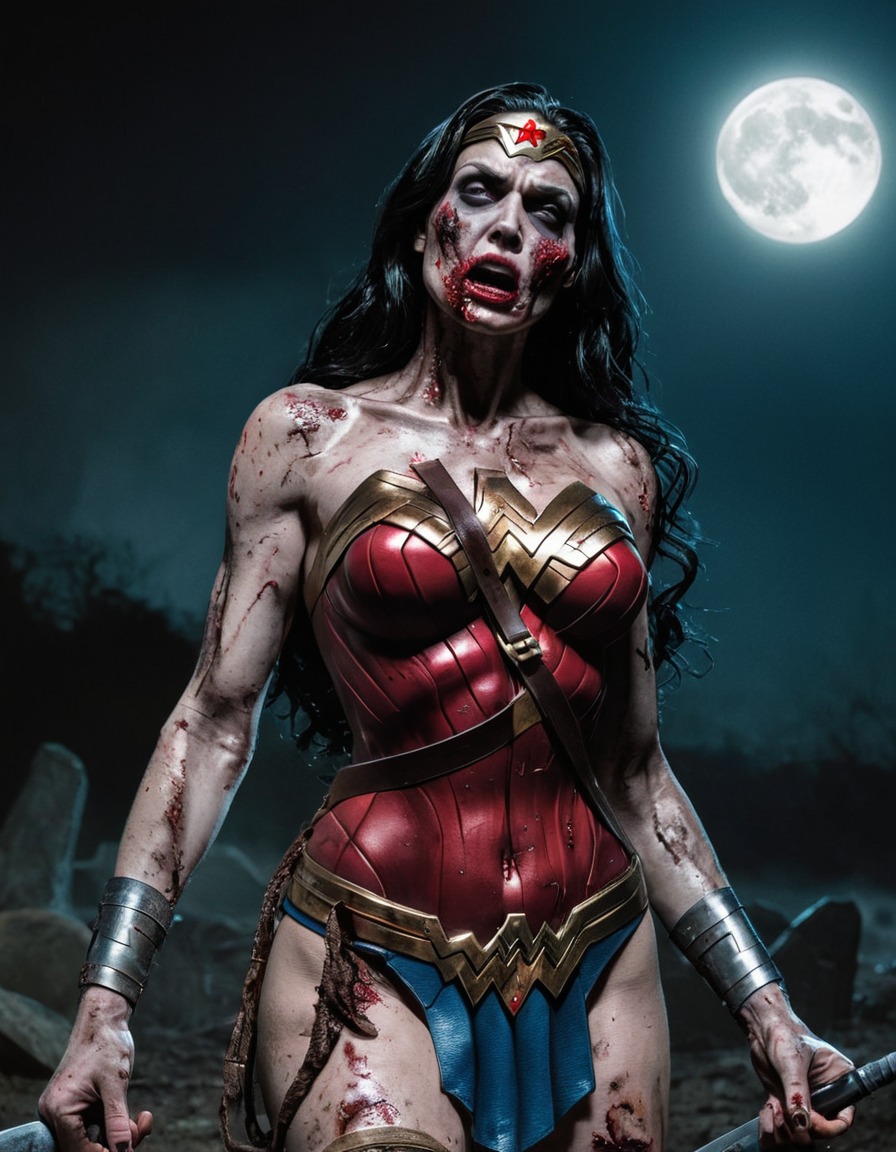 zombie, wonder woman (dc comics), undead, dc comics, superhero, horror, undead warrior