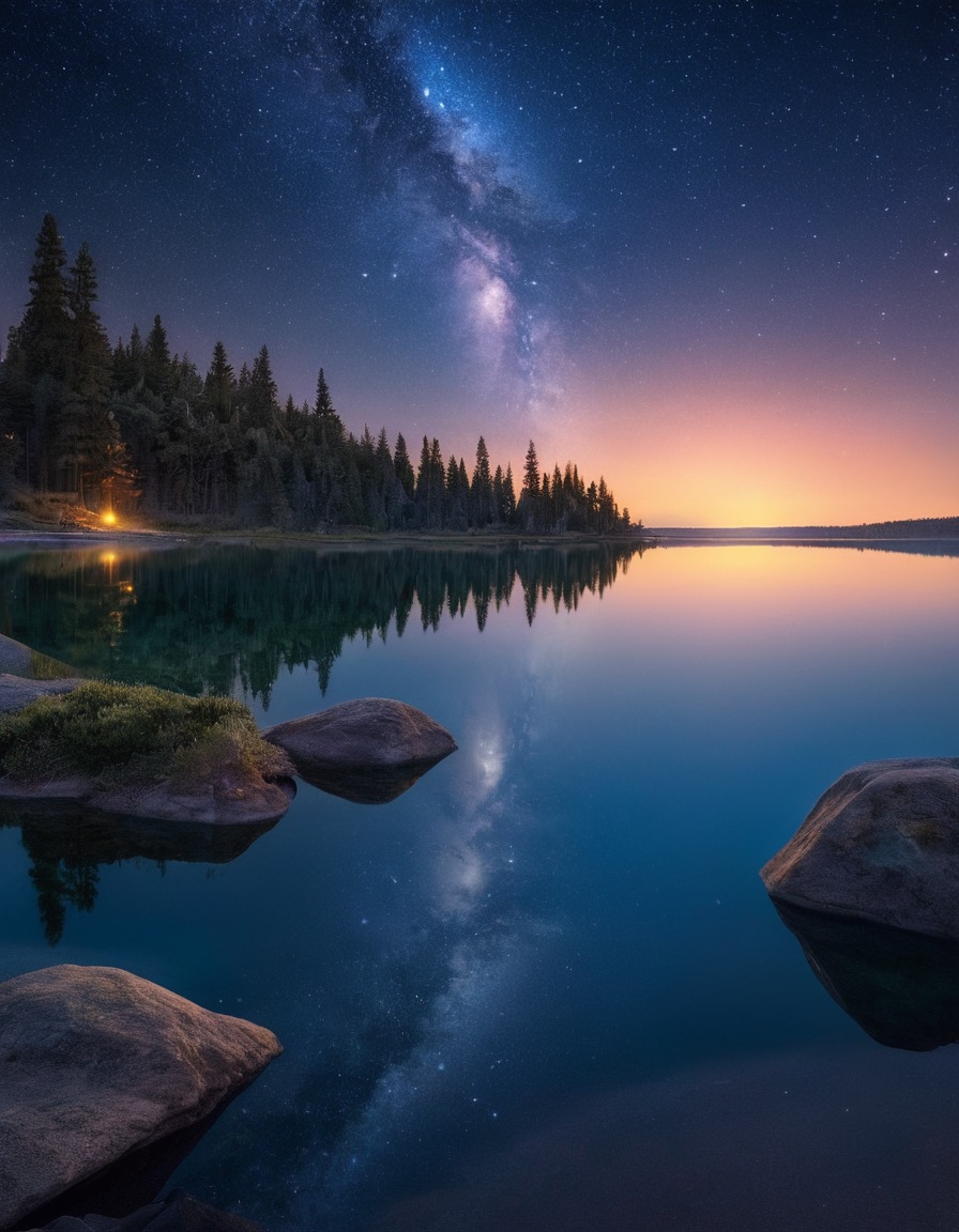 nature, night, lake, stars, reflection, beauty