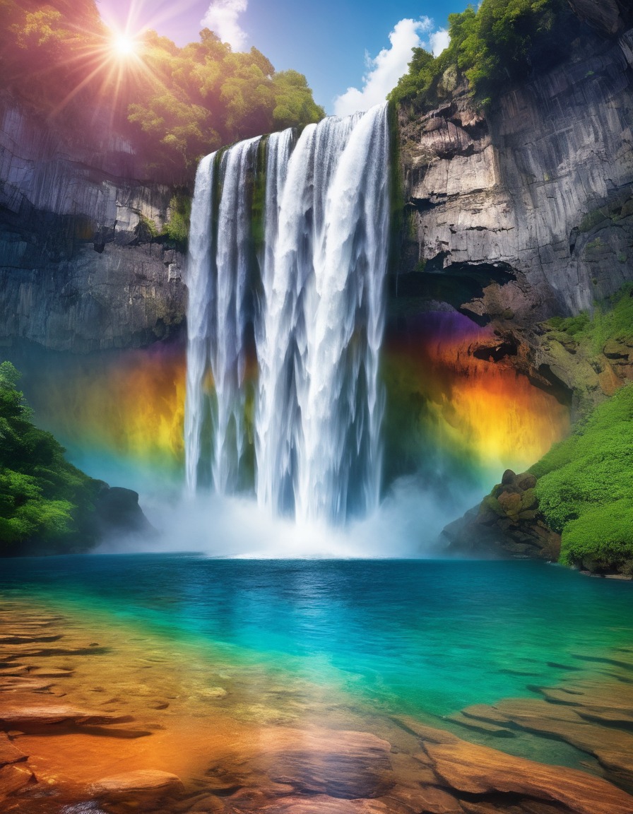 waterfall, rainbow-colored water, strange phenomenon, nature, colorful, scenic beauty