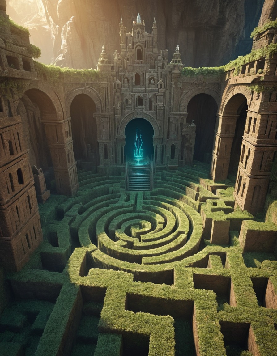 labyrinth, maze, traps, illusions, magic, fantasy scene