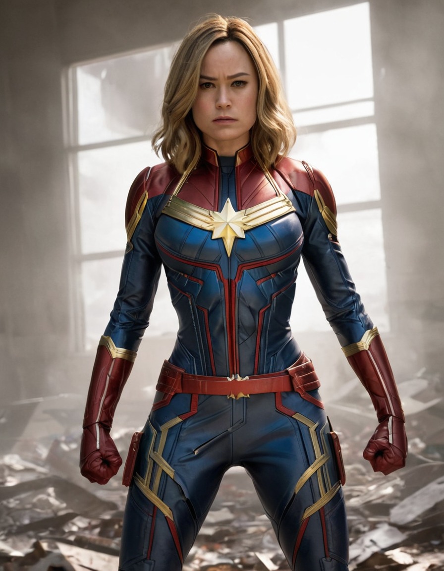 captain marvel, marvel comics, superhero, powerful, confident, ripped clothes