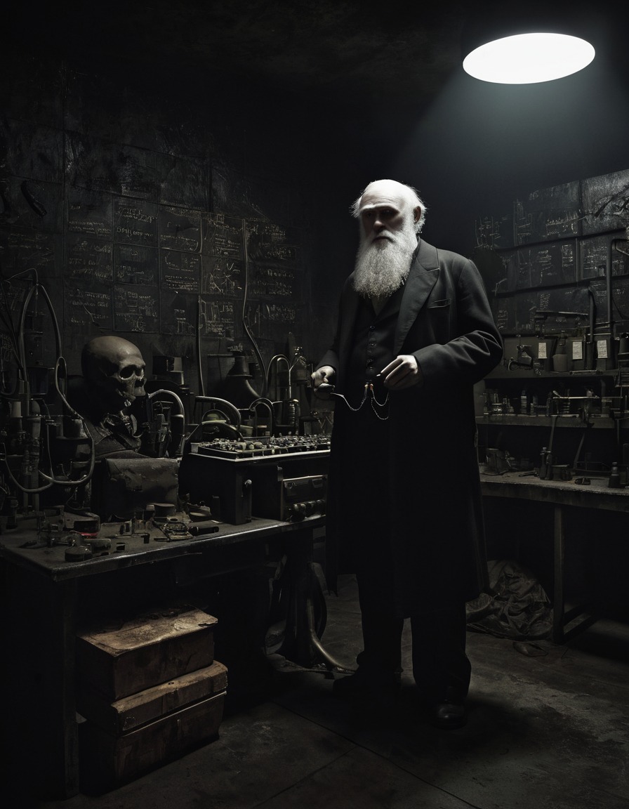 charles darwin, shadows, dark, laboratory