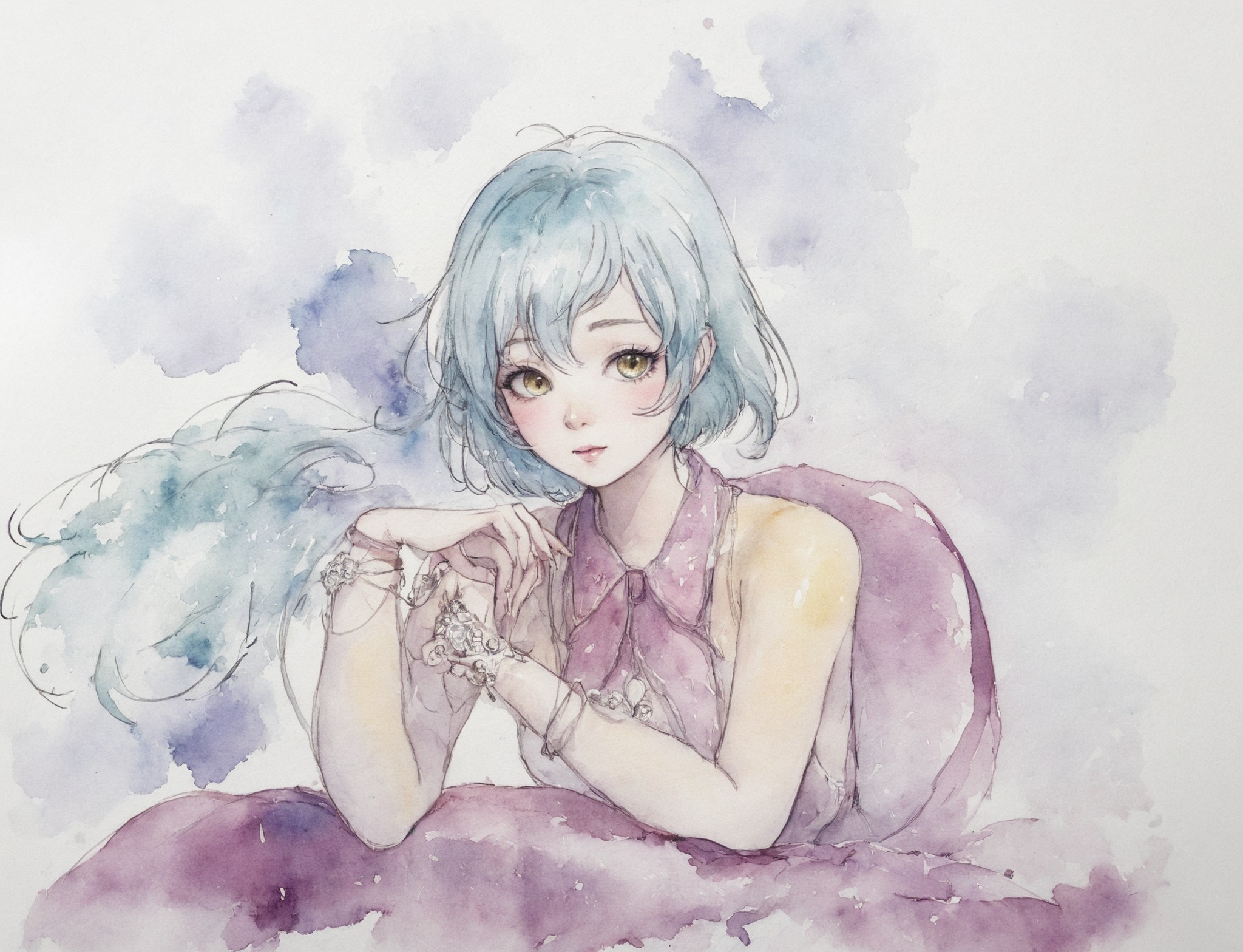 illustration, watercolor, touhou, touhou project, 東方project, sagume kishin, touhou sagume, art, game, watercolor art