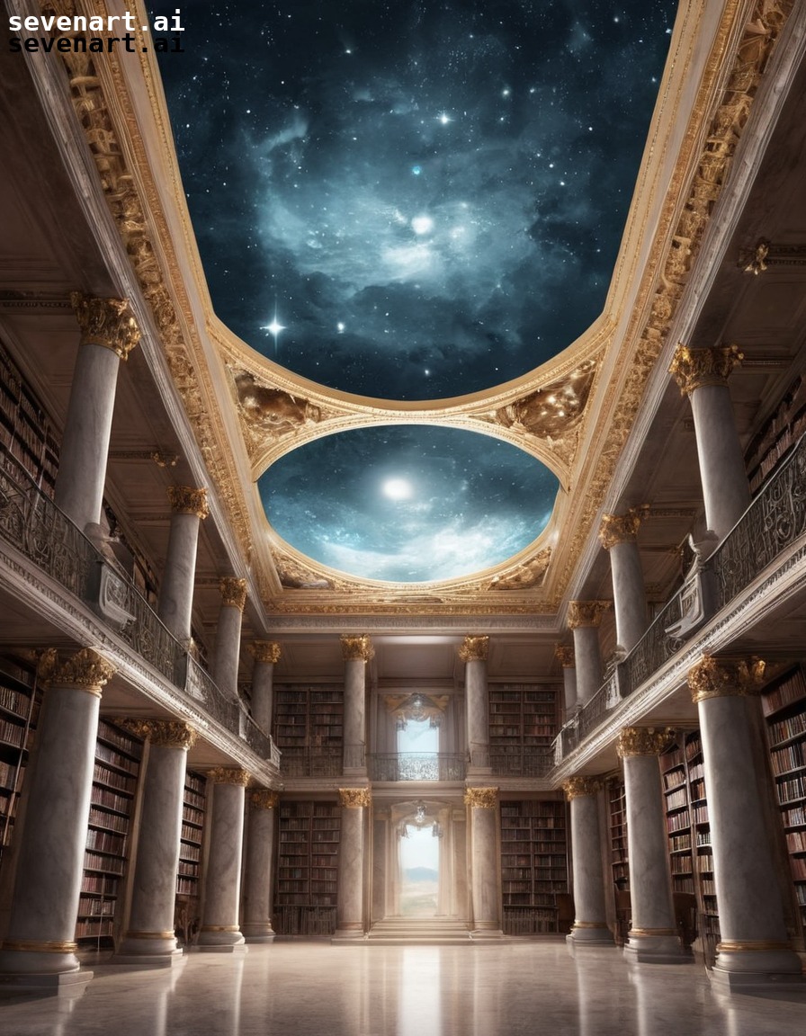 library, classic, ornate, columns, celestial