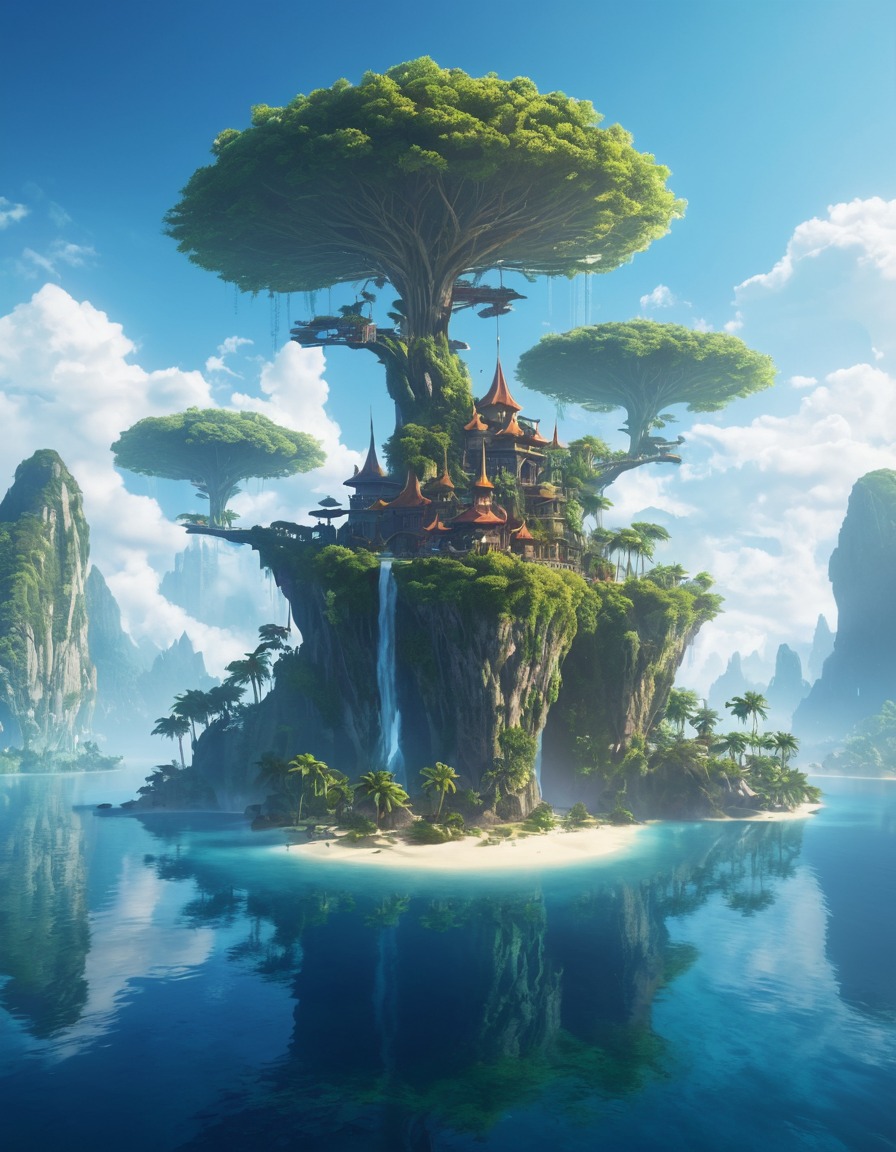 island, mystical, floating islands, sky., fantastic