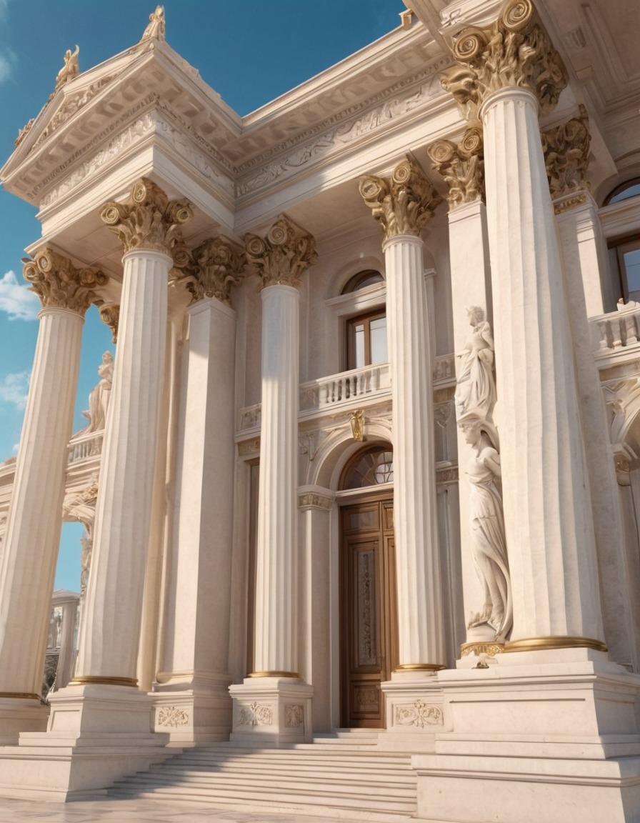 architecture, neoclassical, facade, columns, statues