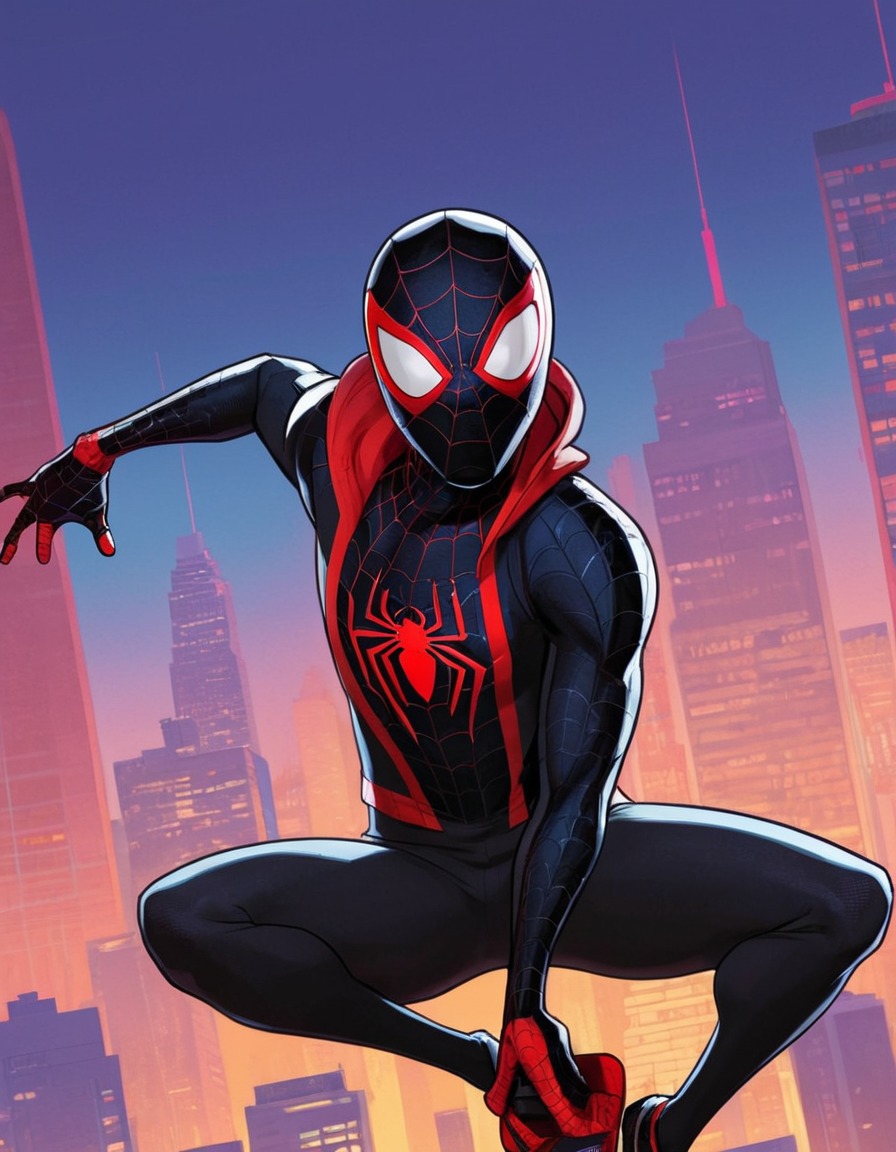 miles morales, spider-man, into the spider-verse, vibrant artwork, dynamic painting, movies