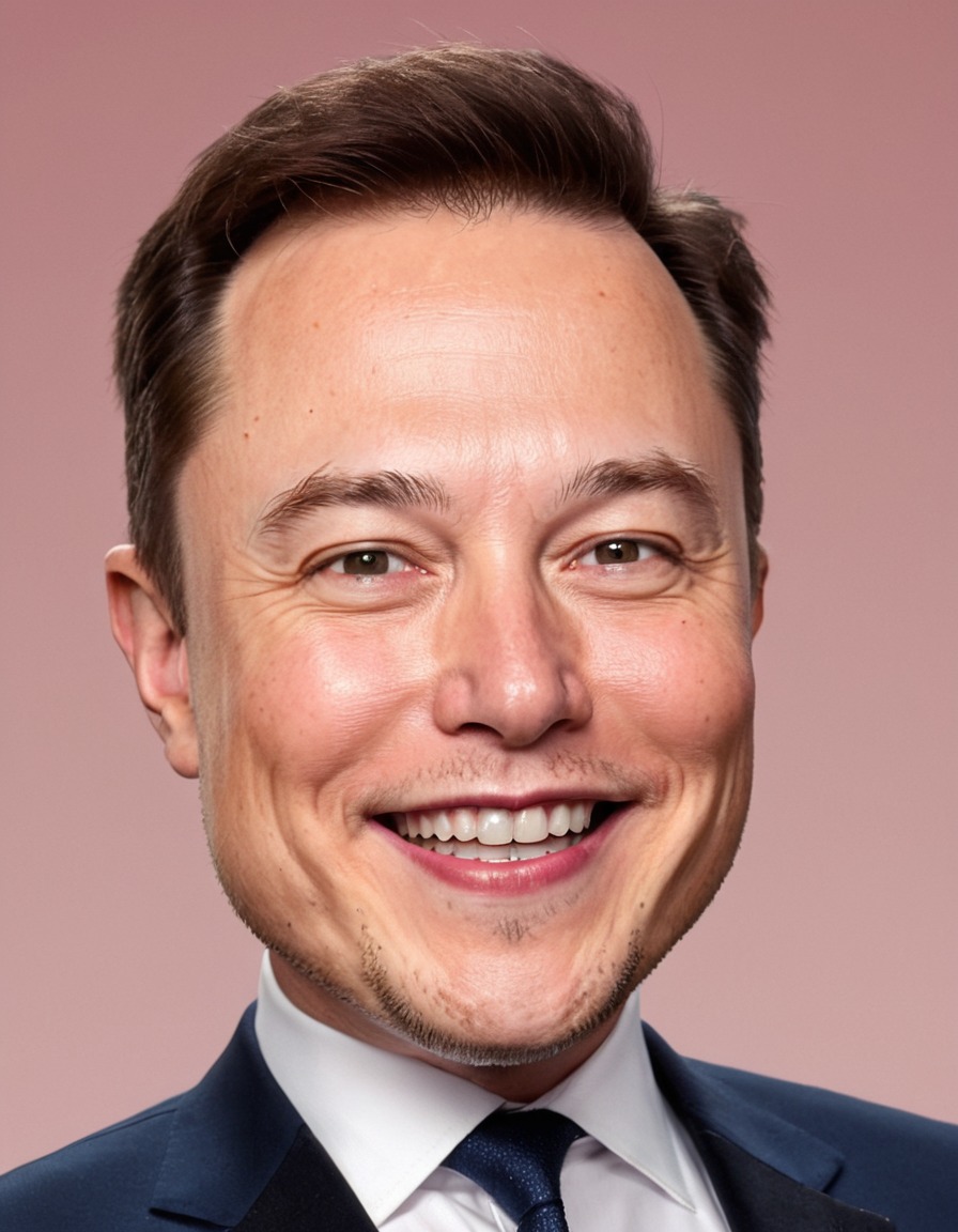 elon musk, caricature, big head, crazy smile, humor, portrayal, public figure