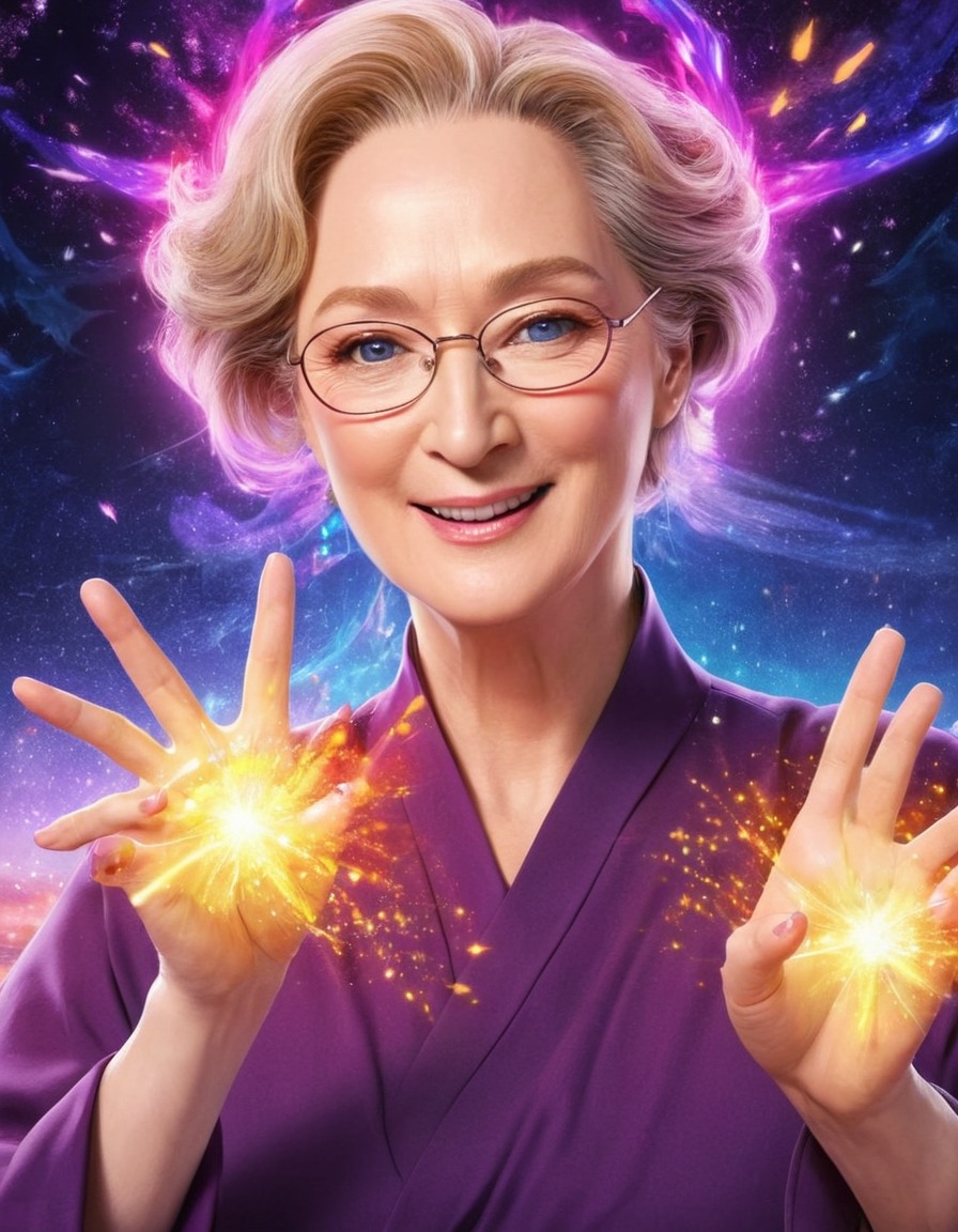 meryl streep, anime, magical, spells, fantasy, colorful, energy