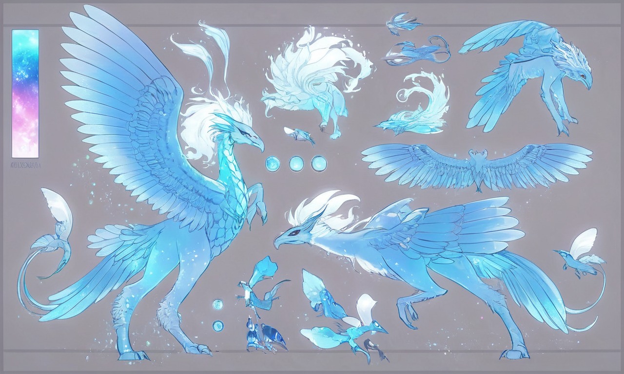 characterdesign, referencesheet, creature, bird, commission, custom, ice, phoenix