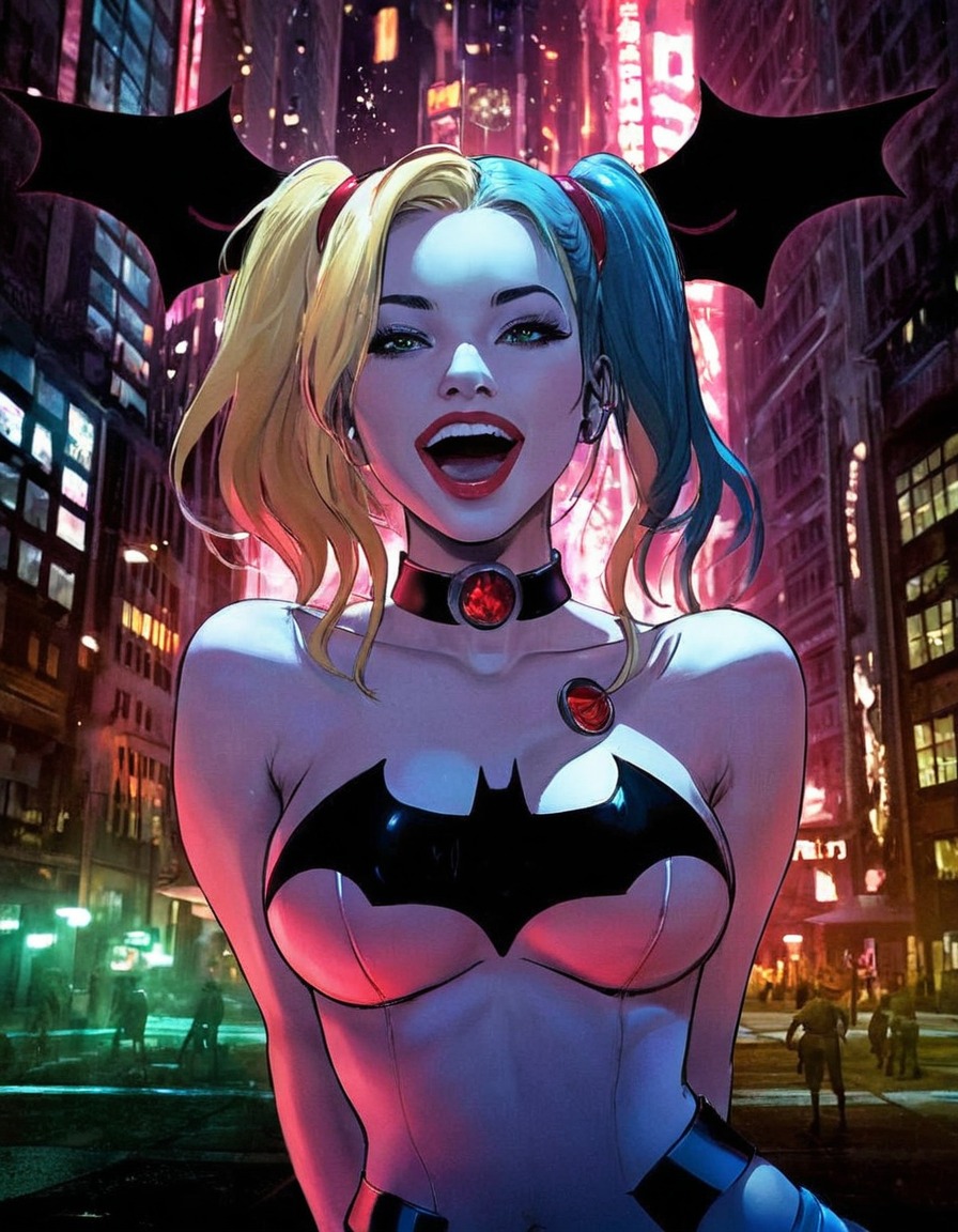 digitalart, fanart, batman, harleyquinn, city, gotham, harley, quinn, squad, suicide