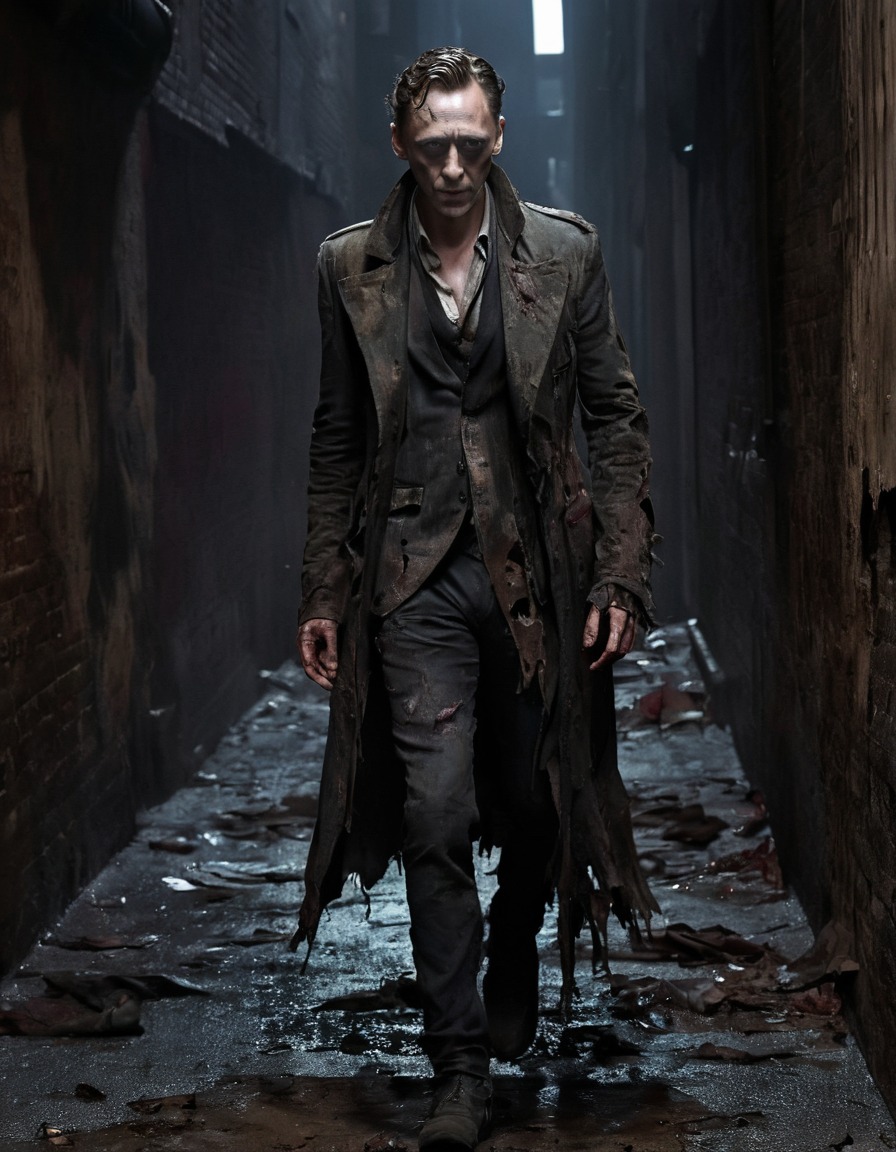 tom hiddleston, zombie, horror, alley, dark, decaying flesh, celebrities