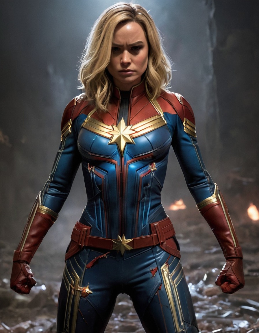 captain marvel, superhero, ripped costume, battle, heroism