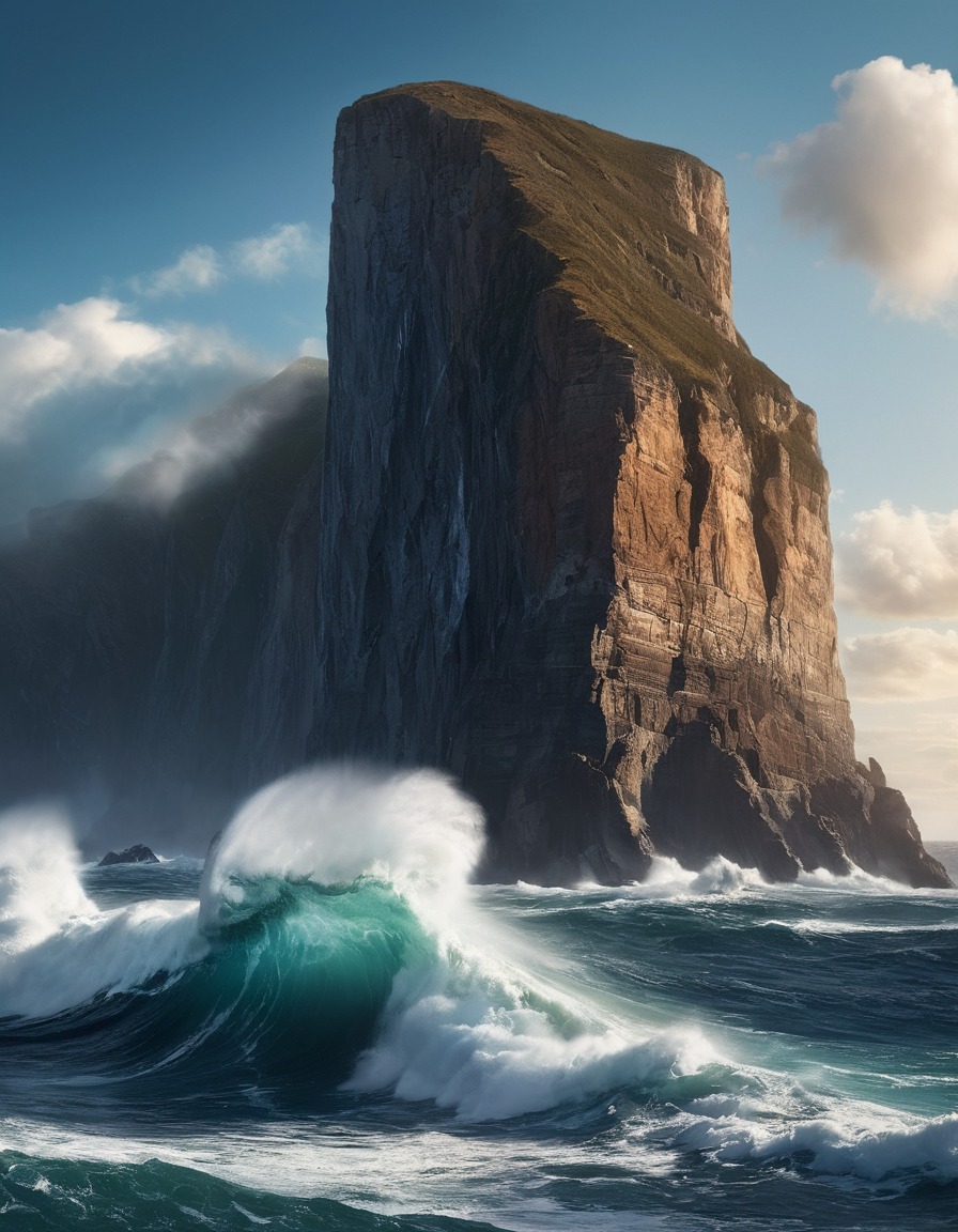 cliff face, ocean, crashing waves, nature, adventure