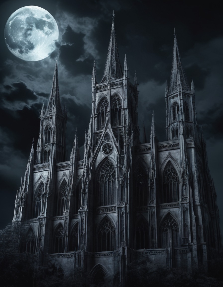 gothic architecture, cathedral, gargoyles, moonlight, gothic, underground, dark