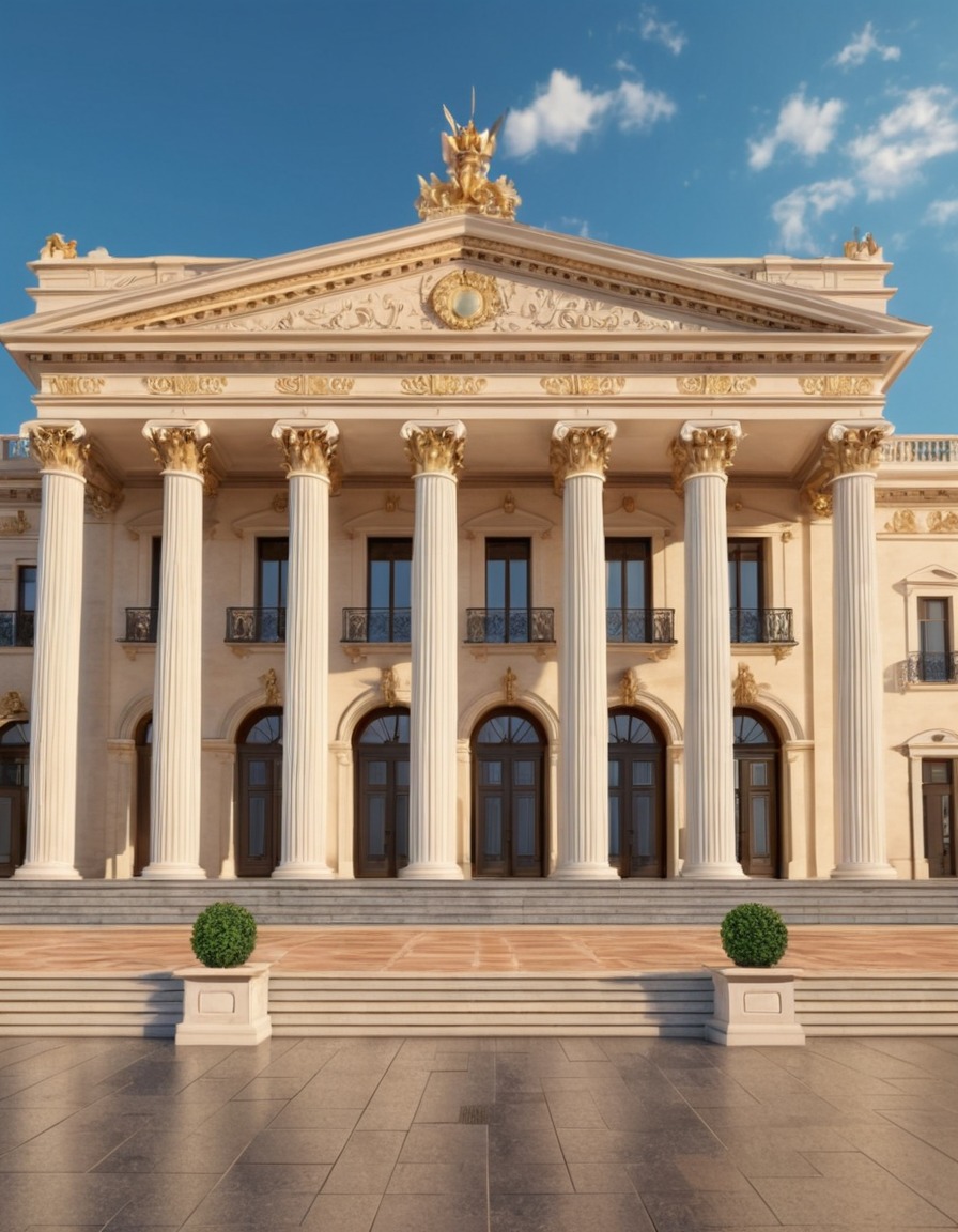 neoclassical architecture, grand building, city square, symmetry, architecture