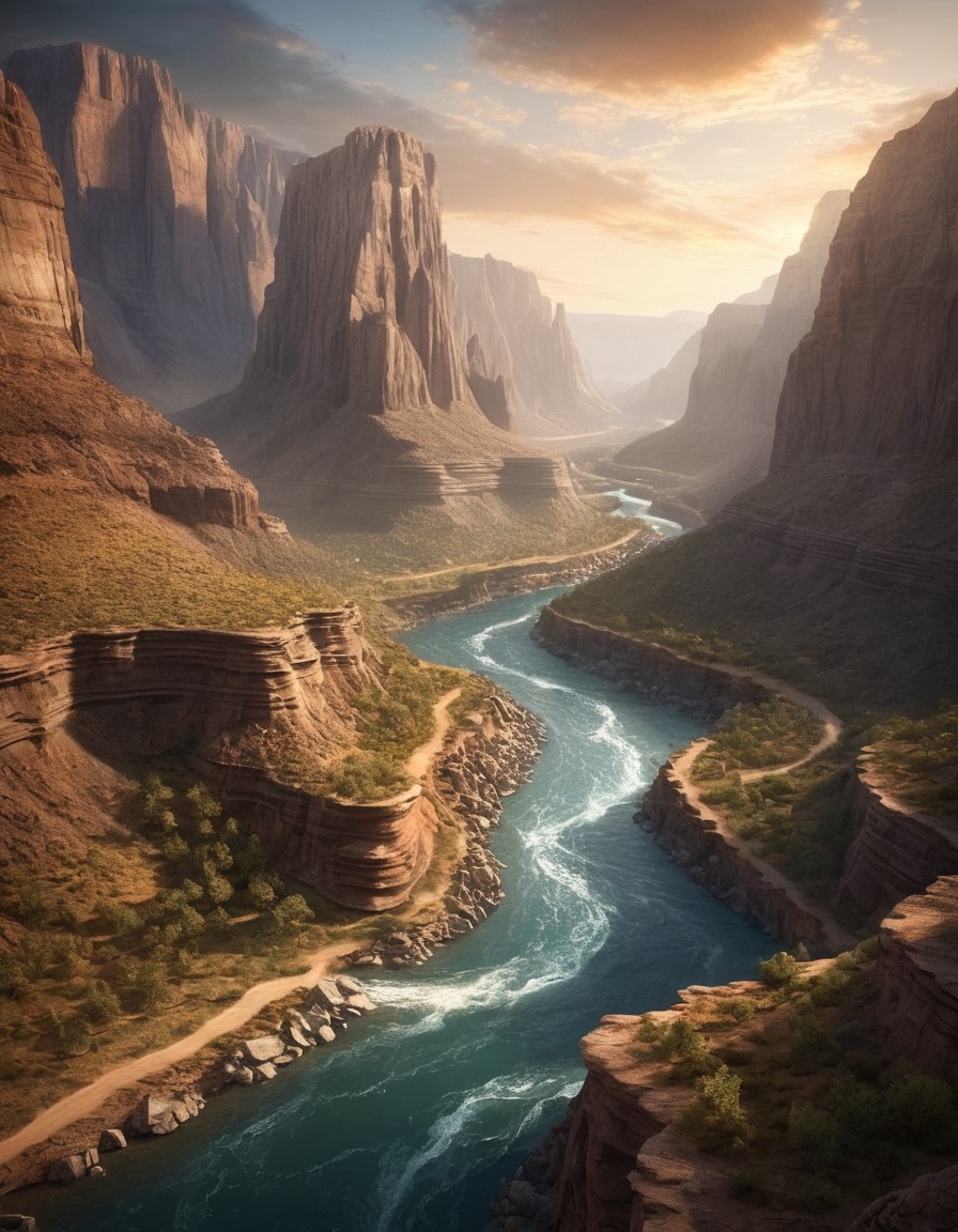 river, canyon, nature, landscape, cliffs