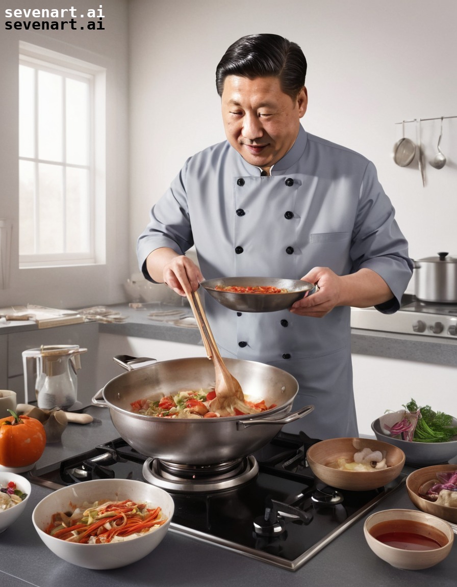 xi jinping, cooking, traditional chinese dish, kitchen mishap, humor., china