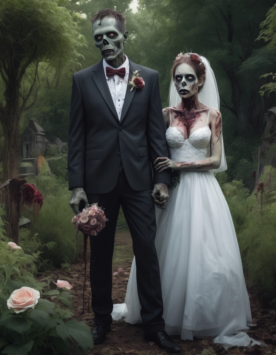 zombie, wedding, creepy, garden, marriage