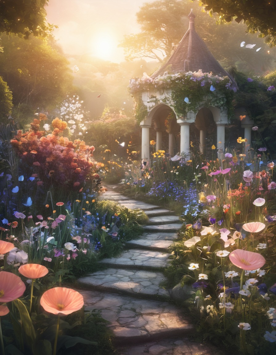 magic, garden, flowers, glowing, fantasy, fantastic