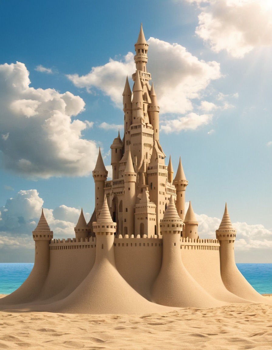 sandcastle, skyscraper, impressive, architecture, beach, construction, fantasy