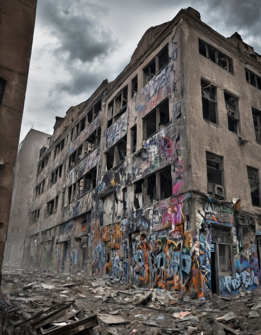 graffiti, buildings, broken windows, conflict, debris, war, usa