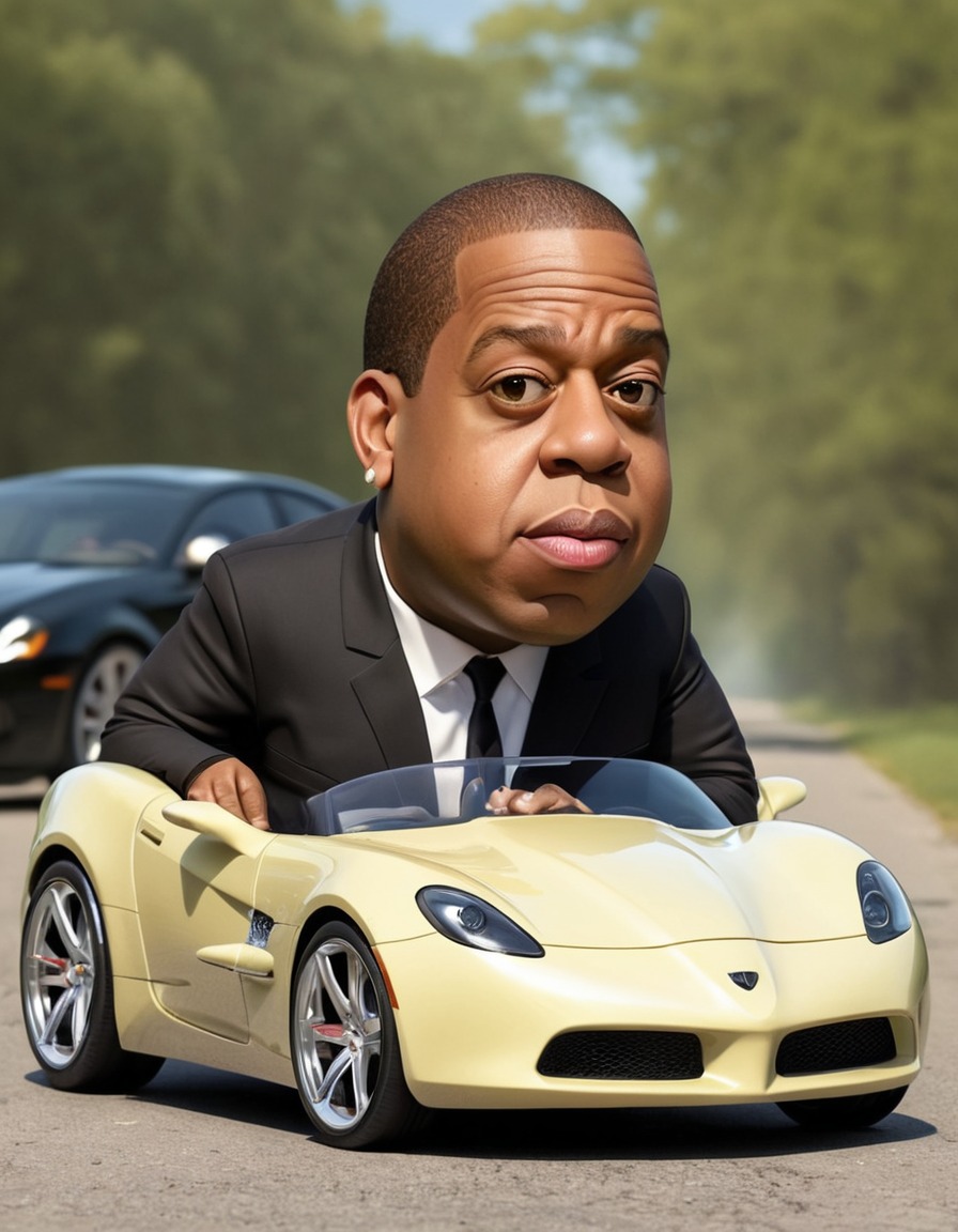 caricature, jay-z, humor, celebrity, sports car, fat