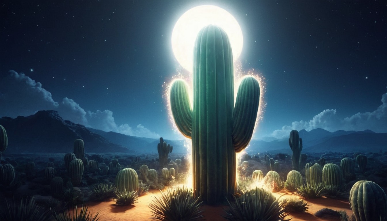 cactus, flowers, night, nightfall