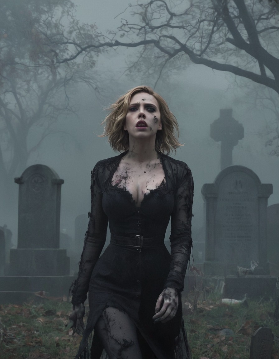 scarlett johansson, actress, celebrity, zombie, glamorous, graveyard, misty, celebrities