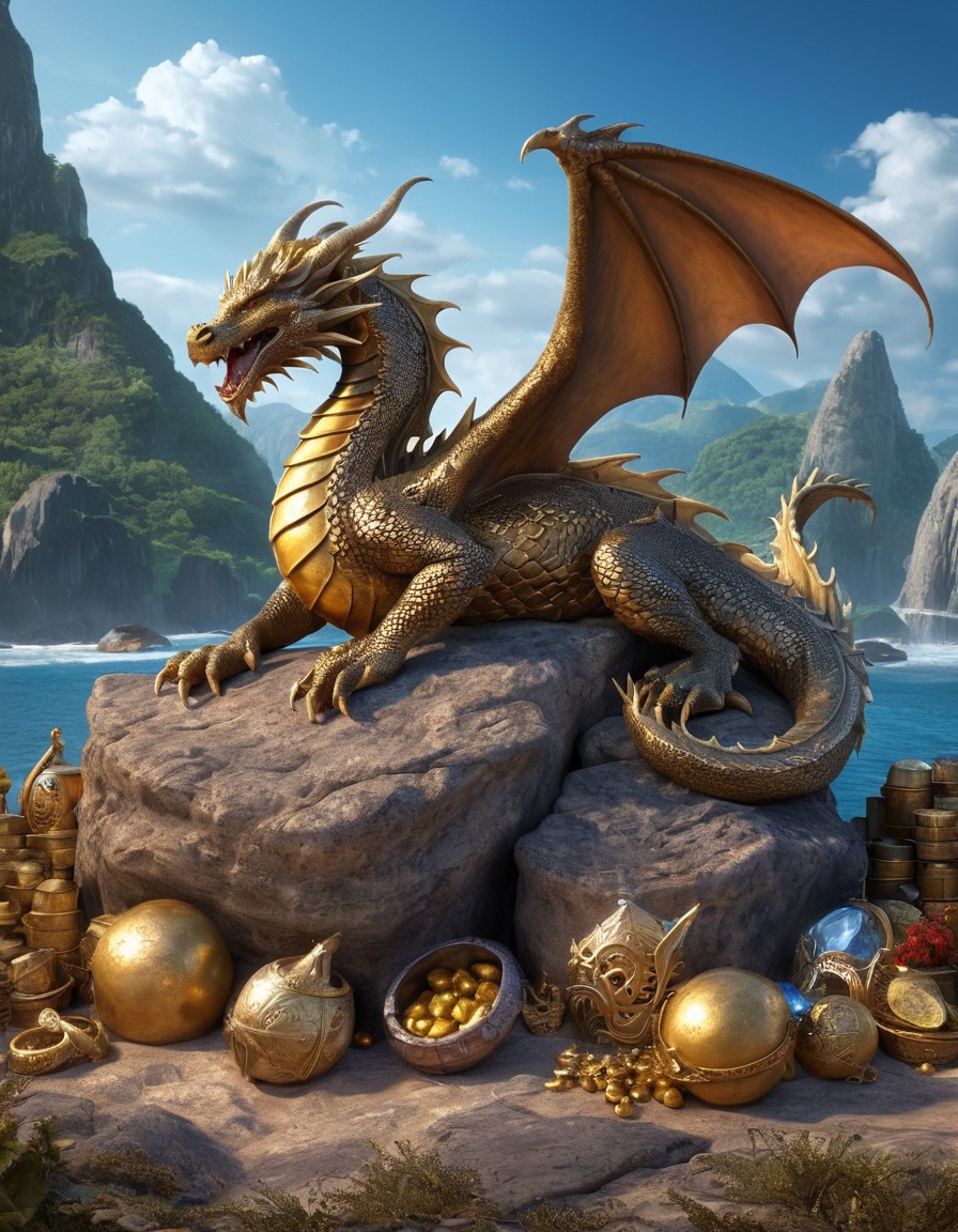 dragon, sleeping, treasure, mythical creature, hoard, fantasy, legend