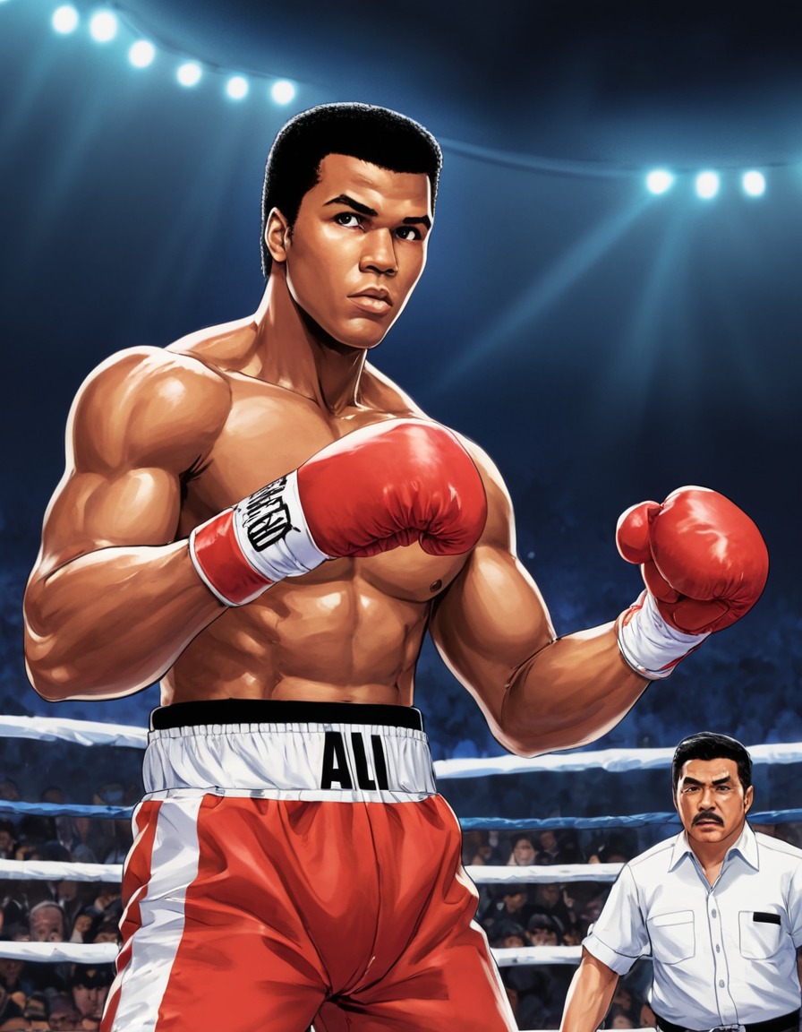 muhammad ali, boxing, champion, sports, victory, anime