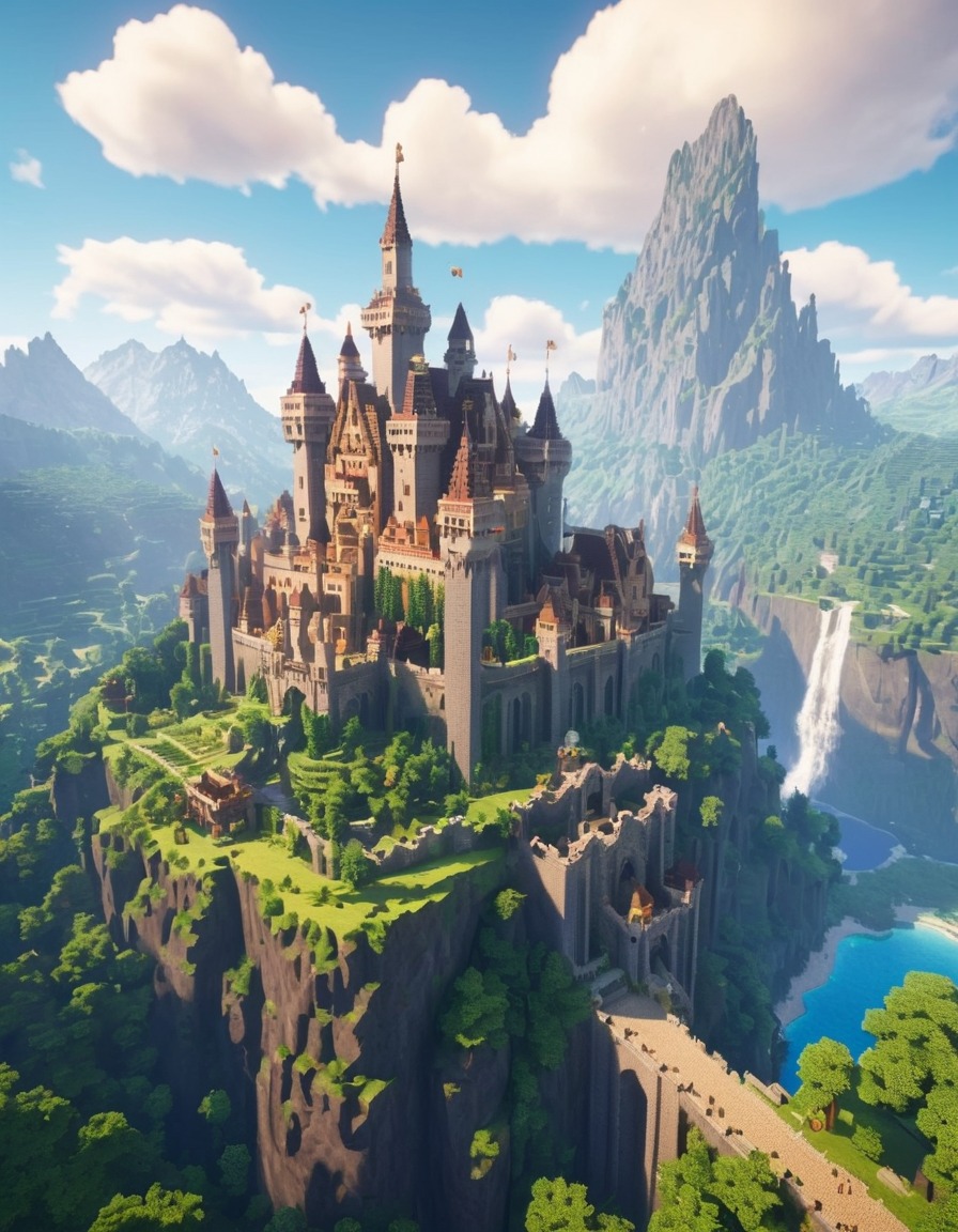 minecraft, castle, mountains, forest, gaming, computer games