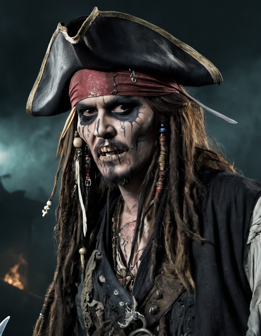 jack sparrow, pirates of the caribbean, zombie, undead, haunted, tattered clothes, horror