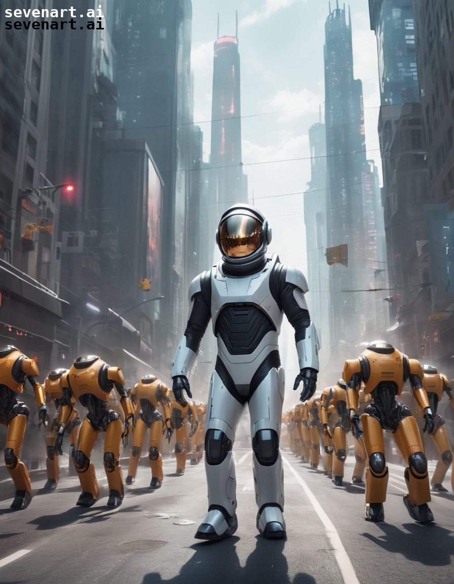 elon musk, spacesuit, parade, robots, futuristic city, elonmusk, musk