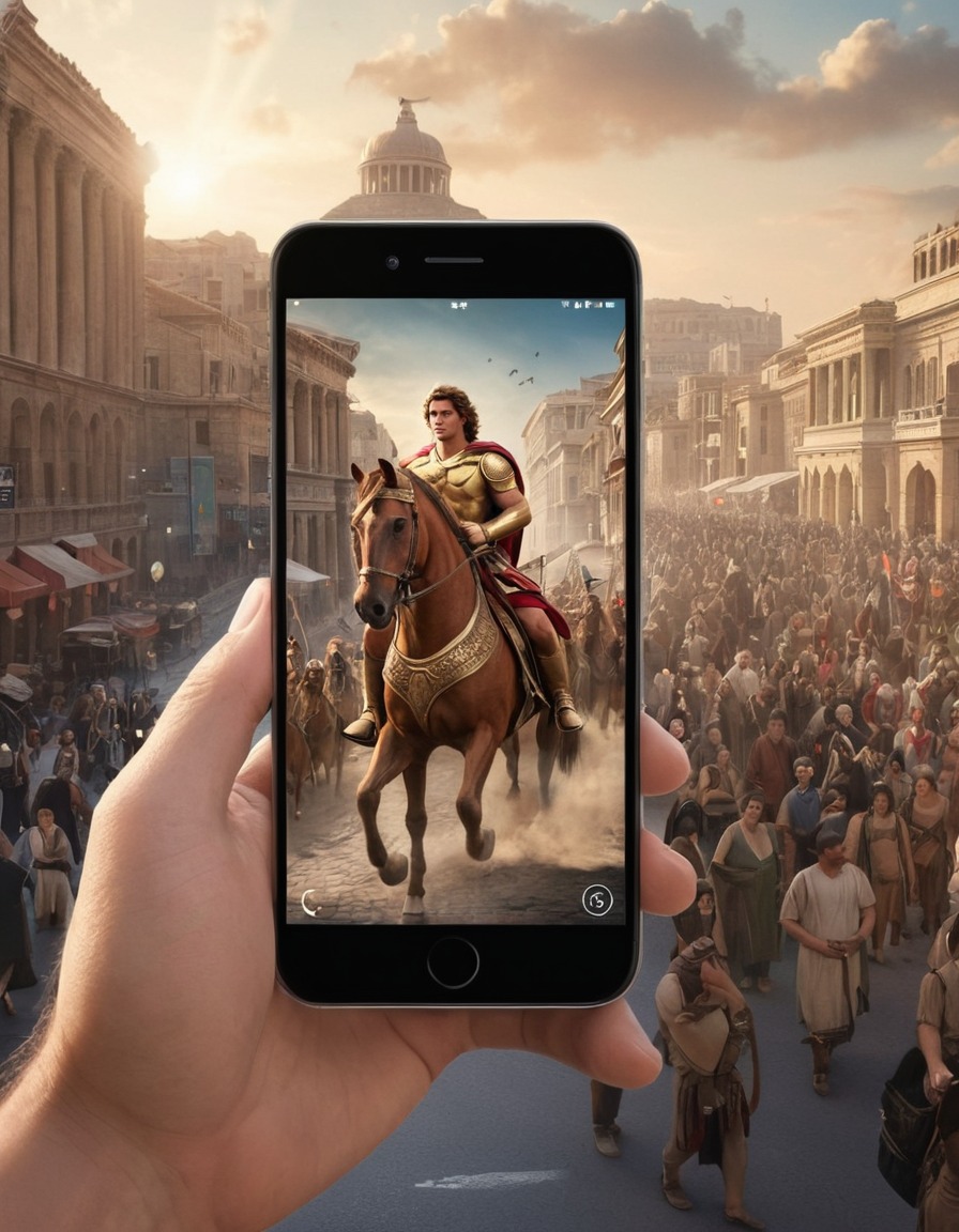 alexander the great, smartphone, city street, historical figure