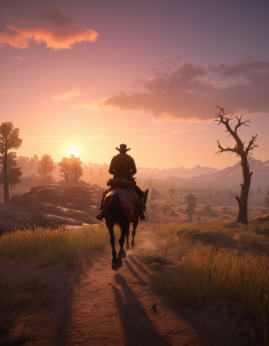 wild west, cowboy, picturesque landscape, red dead redemption 2, computer games