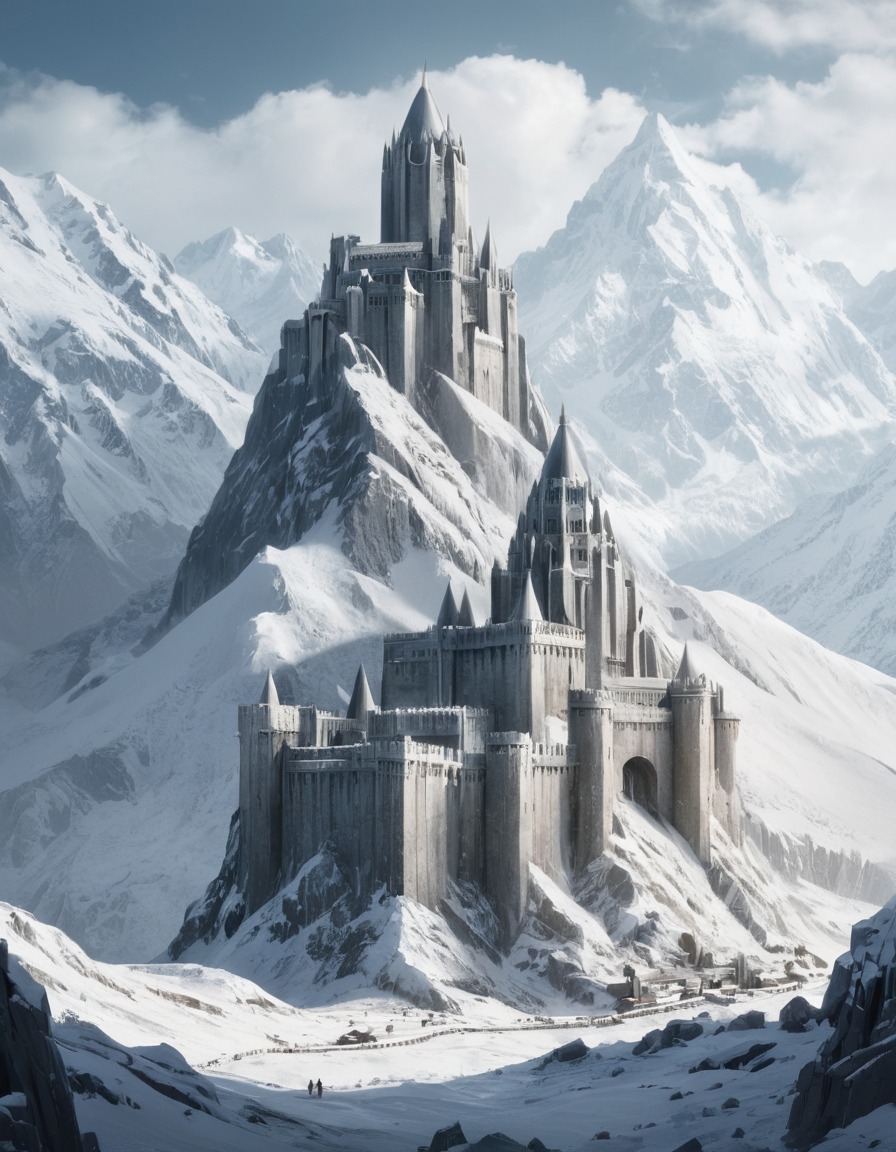 fantasy, castle, middle-earth, mountains, epic, john tolkien, tolkien