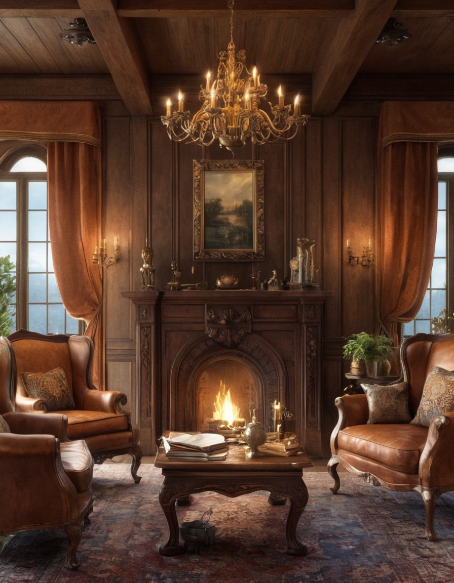 cozy, living room, antique, furniture, decor