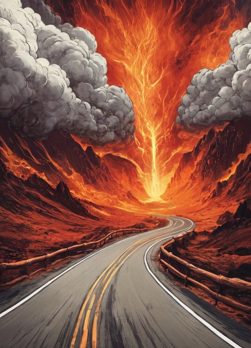 digitalart, wallpaper, dreamup, fiery, hellish, highway, highwaytohell, infernal, road, scary, collaborative_art, fixer_upper, ai_art, prompt_included, iterative_refinement, free_to_modify, remix_allowed, derivative_friendly