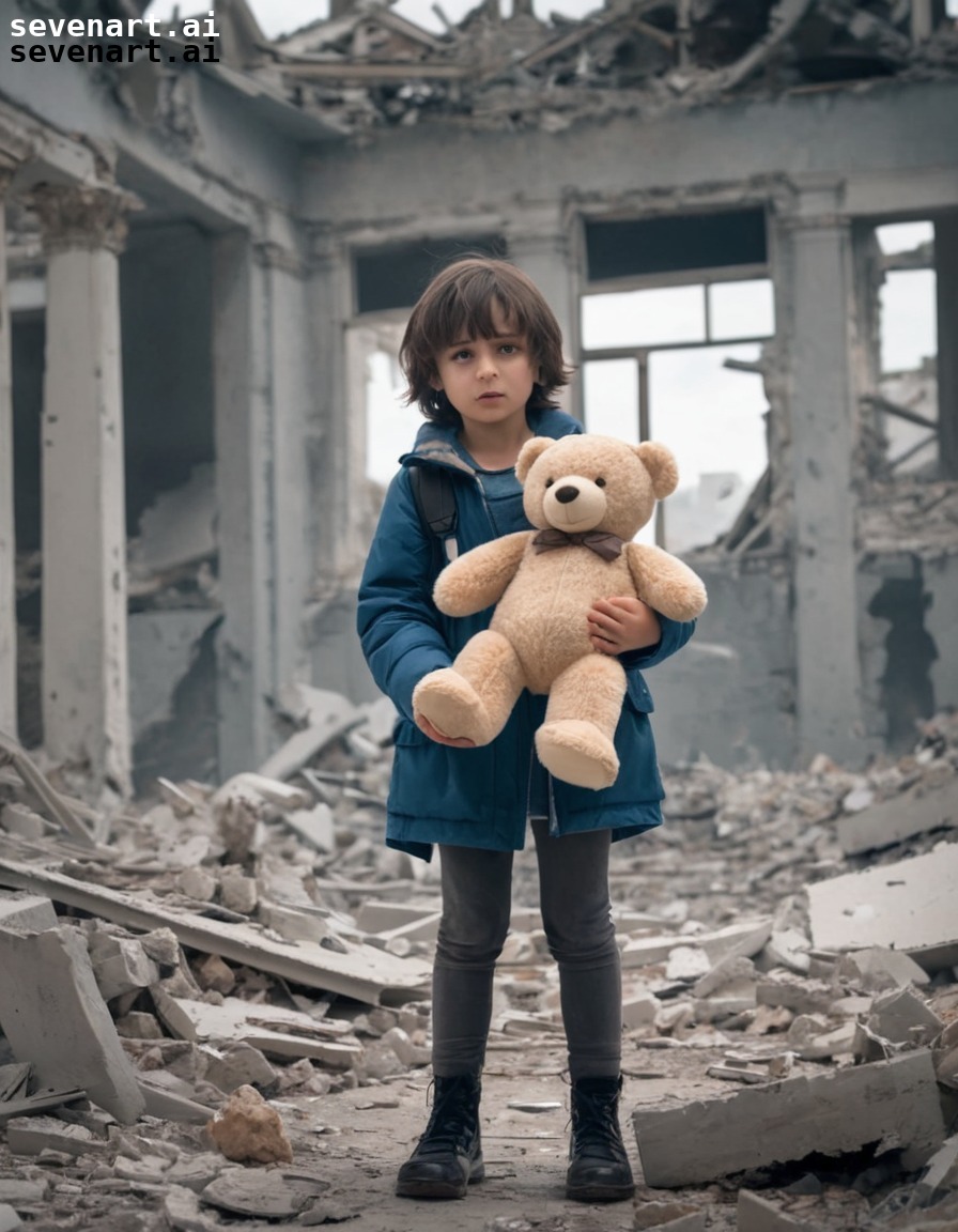 war, destruction, innocence, loss, teddy bear