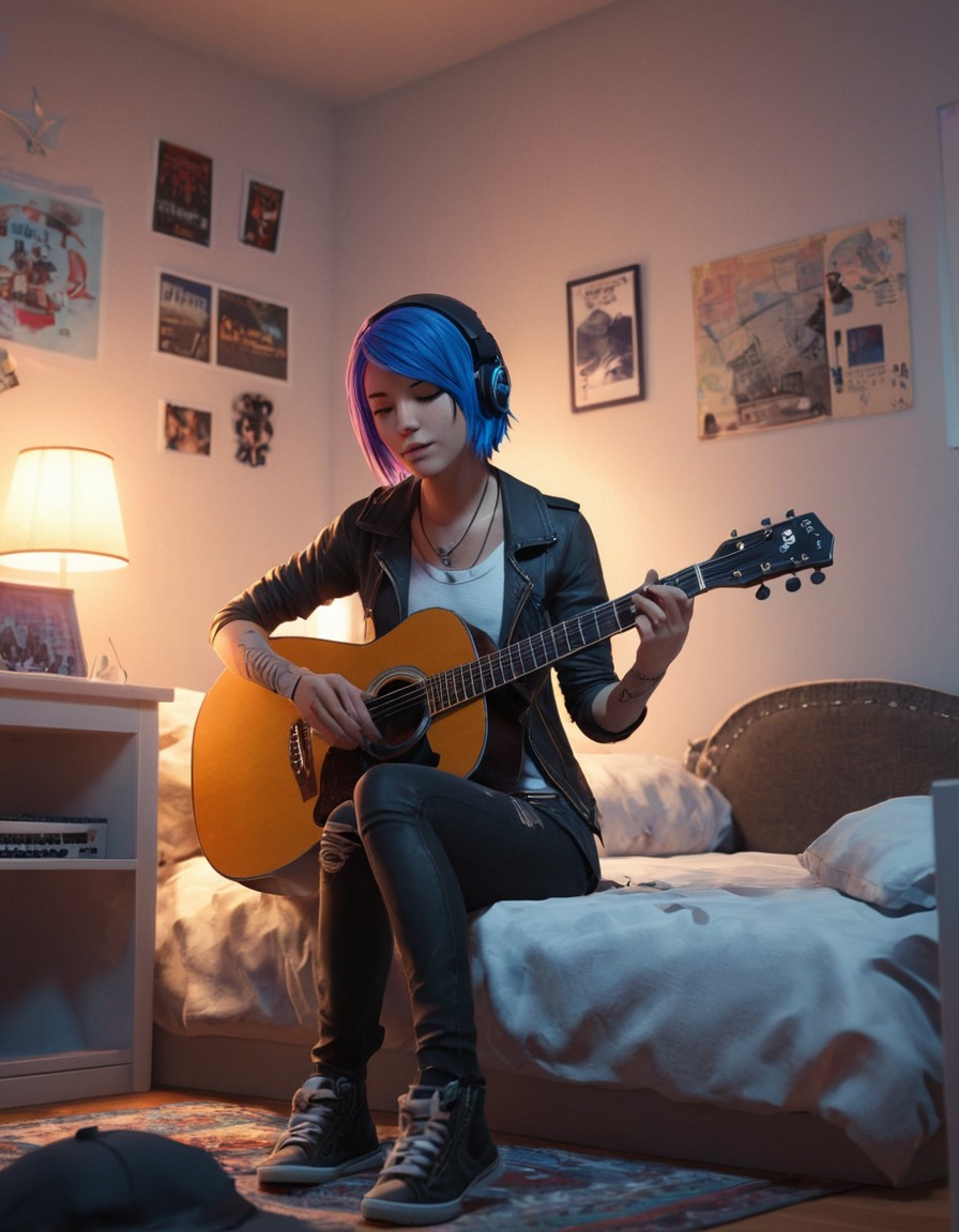 music, teenager, guitar, bedroom, solitude, games, girls from games