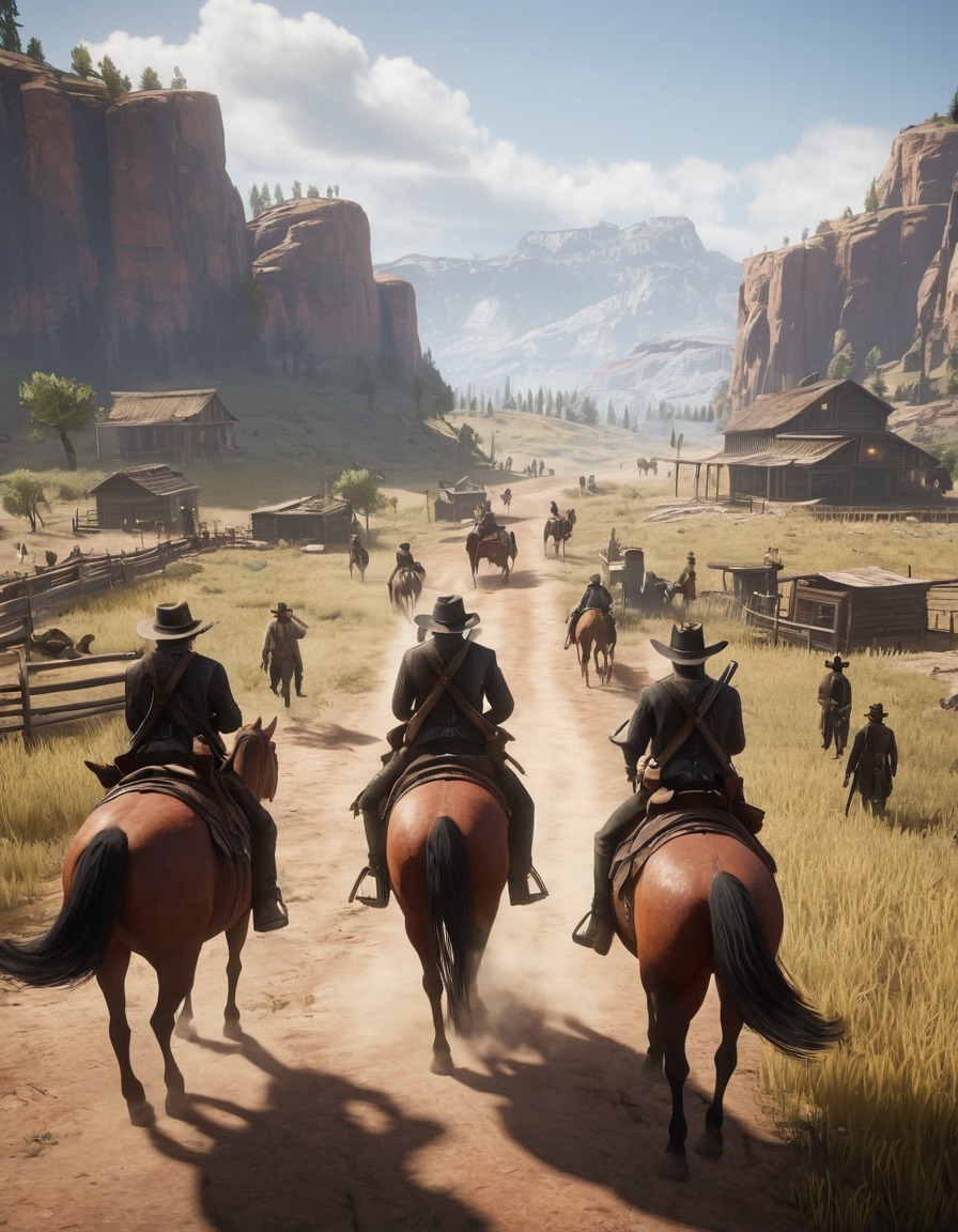 wild west, outlaws, heist, red dead redemption 2, american frontier, computer games