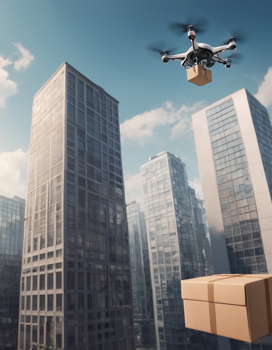 drone delivery, urban, technology, high-rise, cityscape