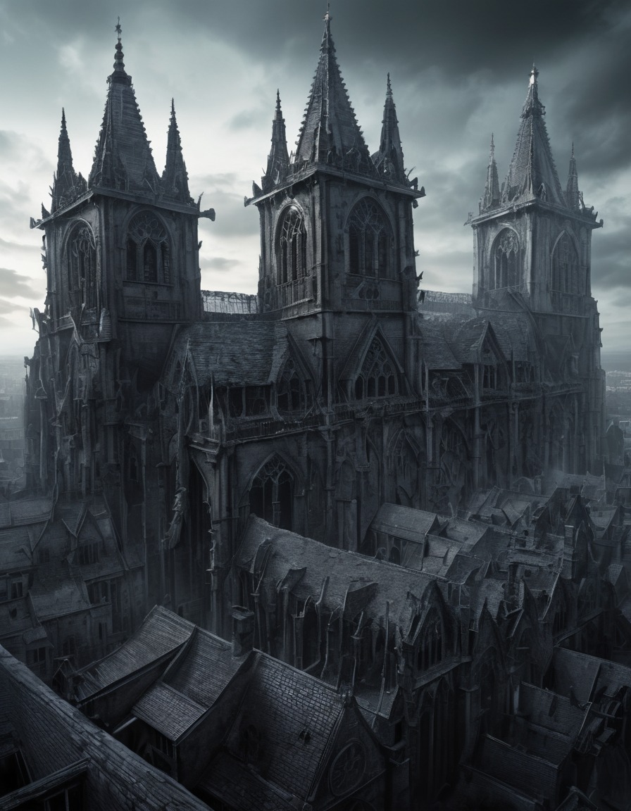 cathedral, decaying, gargoyles, architecture, gothic architecture, urban decay, gothic, underground, dark